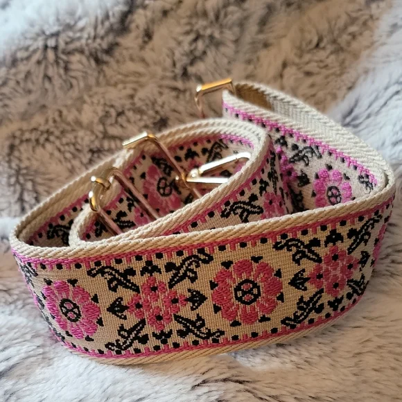 Embroidered Purse Crossbody Adjustable Strap 2 Inches Wide Purple Pink Black - Picture 2 of 6